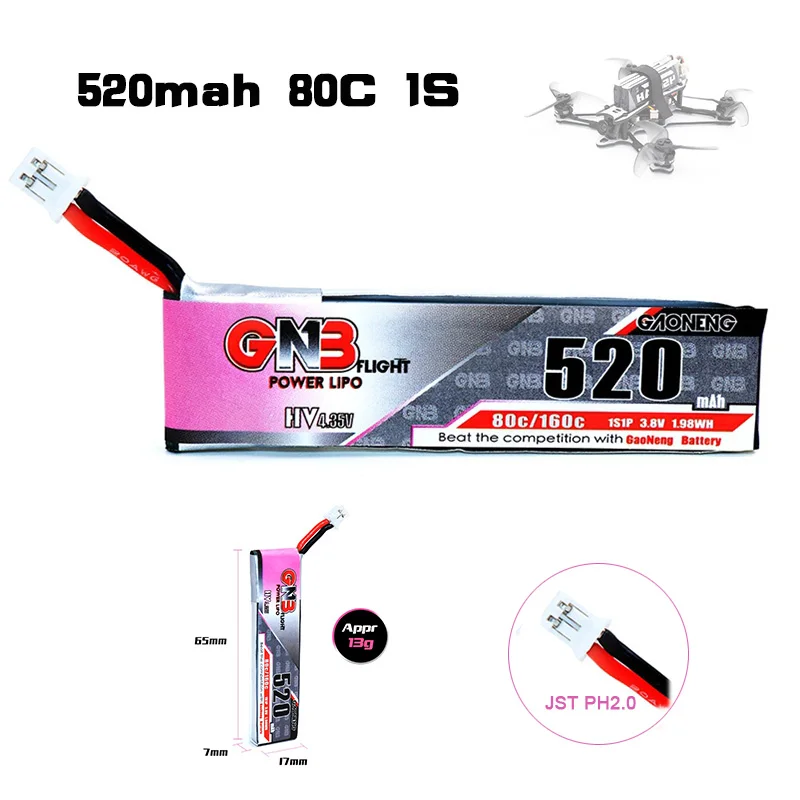 3/5 шт. Lipo аккумулятор GAONENG GNB 3 8 В 1S 520 мАч 80C с разъемом PH2.0 для Emax Tinyhawk Kingkong LDARC TINY7 Rc