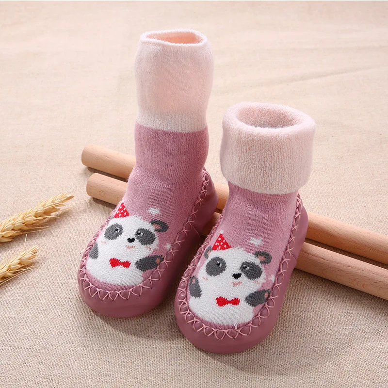 FOCUSNORM 4 Colors Newborn Baby Girls Boys Anti-Slip Socks Crib Shoes Cartoon Animal Print Knit Soft Sole Slippers