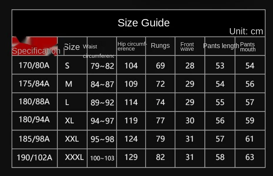 Quick drying shorts size chart.png