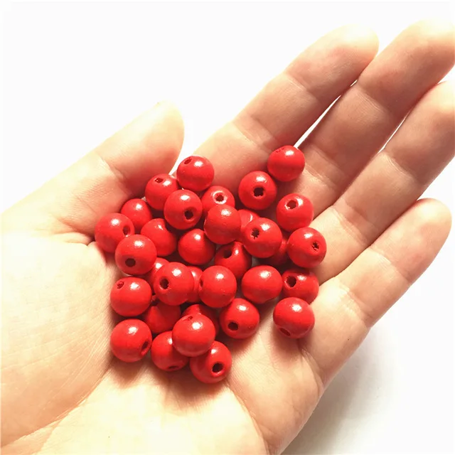 Натуральные 8 мм деревянные бусины Круглые шарики ручной работы красный цвет для