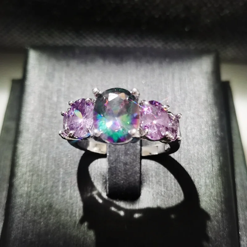 CiNily Luxurious Mystery Stone Ring Silver Plated Rainbow Fashion Jewelry Ring for Jewelry Fashion Woman Gift NJ518