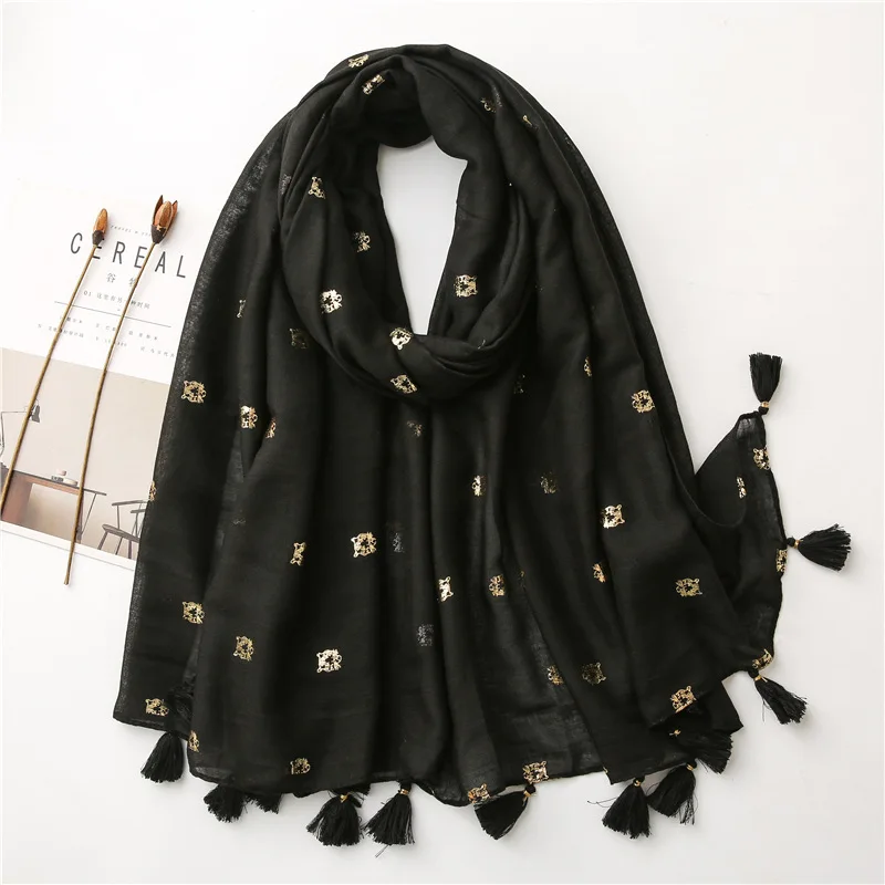 2020 New Beautiful Tiger Print Gold Foil Tassel Scarves And Shawls Long Soft Animal Print Scarf Wrap Hijab 2 Color Free Shipping