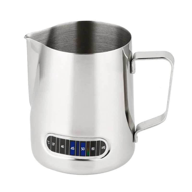 

BEAU-Milk Frothing Pitcher With Thermometer Stainless Steel 600ml Coffee Frothing Jug Home Kitchen Milk Cup