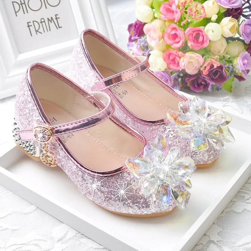 2020 spring and autumn new children's crystal shoes female children Princess shoes girl High-heeled shoes show party girls shoes