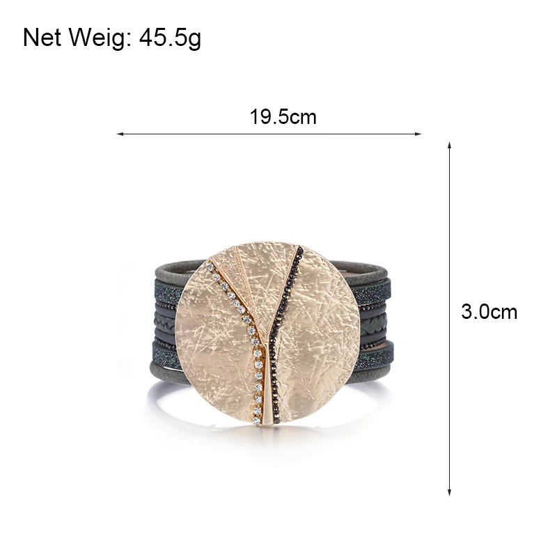 ALLYES богемные кожаные браслеты для женщин женские Бохо Металлические Хрустальные обертывания многослойный широкий женский браслет с шармами ювелирные изделия