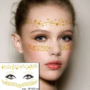 

Gold Face Temporary Tattoo Sticker Flower Star Chain Waterproof Freckles Makeup Eye Decal Body Art for Girl Kid 08