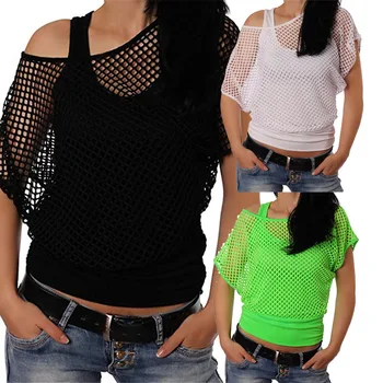 

Women's Fake two-piece stitching T Shirt Women Ladies Fishnet Top Summer Party Casual Tee Shirt