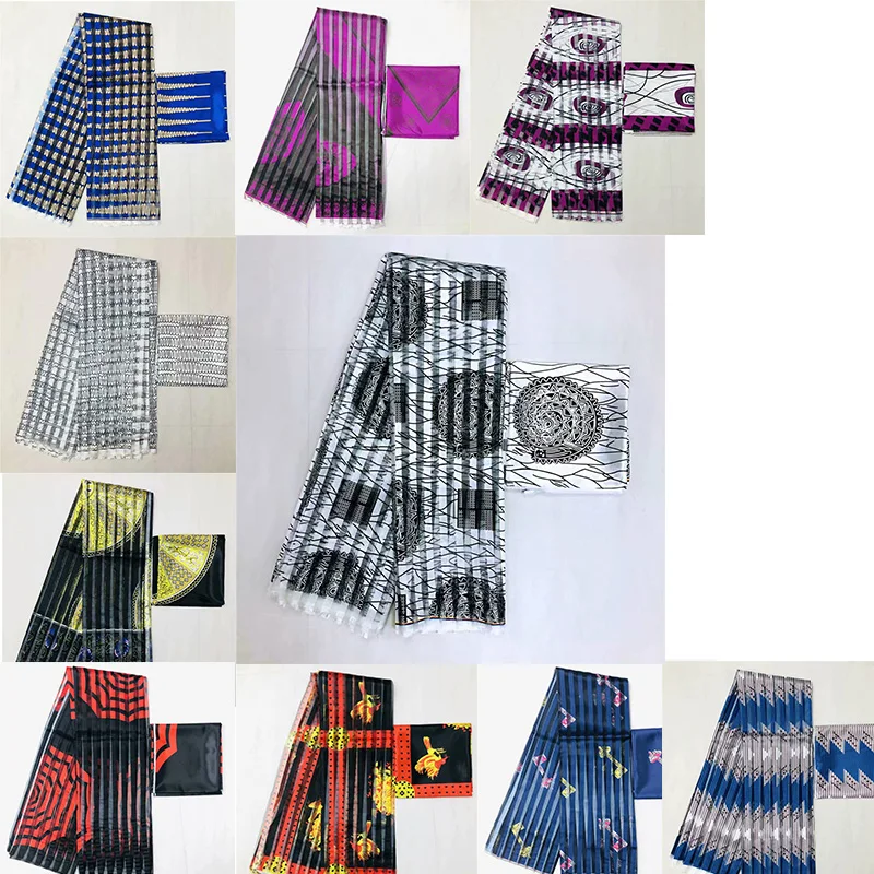 Горячая имитированный шелк Африканский принт ткань органза и лента шелк для одежды материал ткань