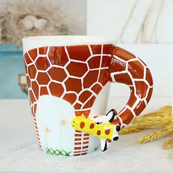 

New Creative gift Ceramic coffee milk tea mug 3D animal shape Hand painted animals cup-giraffe