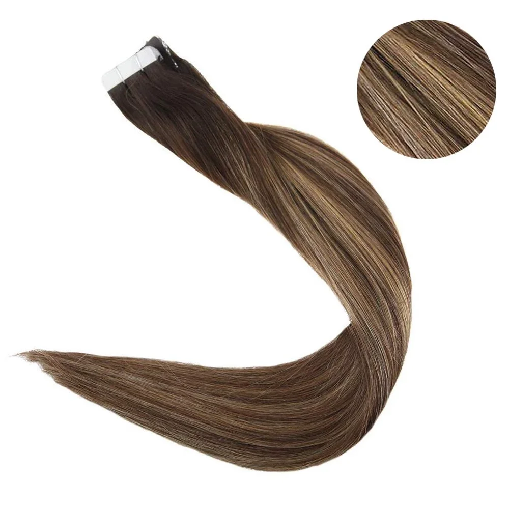 Полный блеск Balayage цвет омбер человеческие волосы на ленте для наращивания 20 шт 50 г блонд коричневый лента для наращивания машина сделано remy - Цвет: 2 3 27