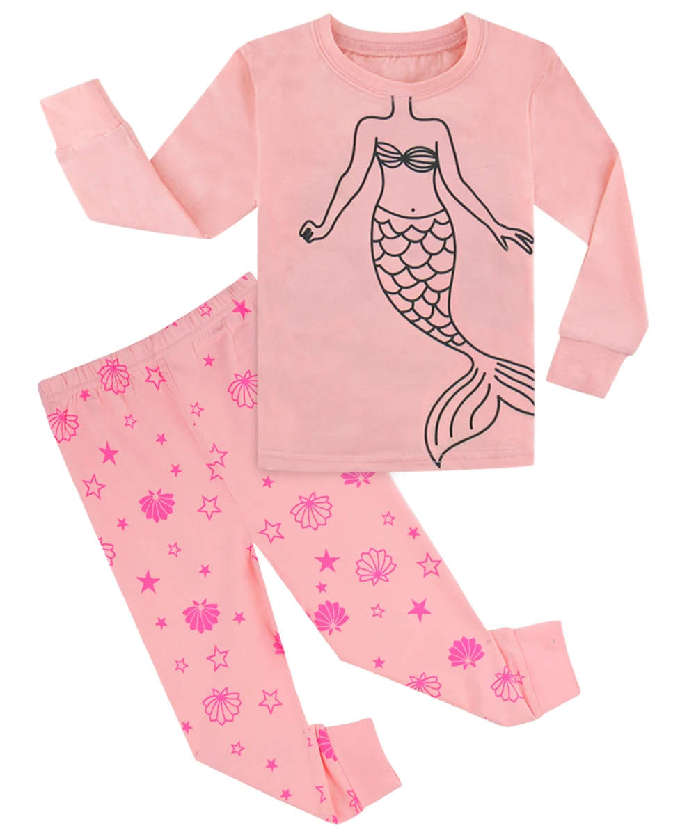 Пижамы для мальчиков; Детские Рождественские пижамные комплекты; детская одежда для сна с длинными рукавами; пижамы с единорогом для маленьких девочек; зимняя одежда - Цвет: Mermaid-2