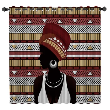 

Geometic African Women Ethnic Living Room Bathroom Blackout Curtains Indoor Floral Decor Kids Curtain Panels With Grommets