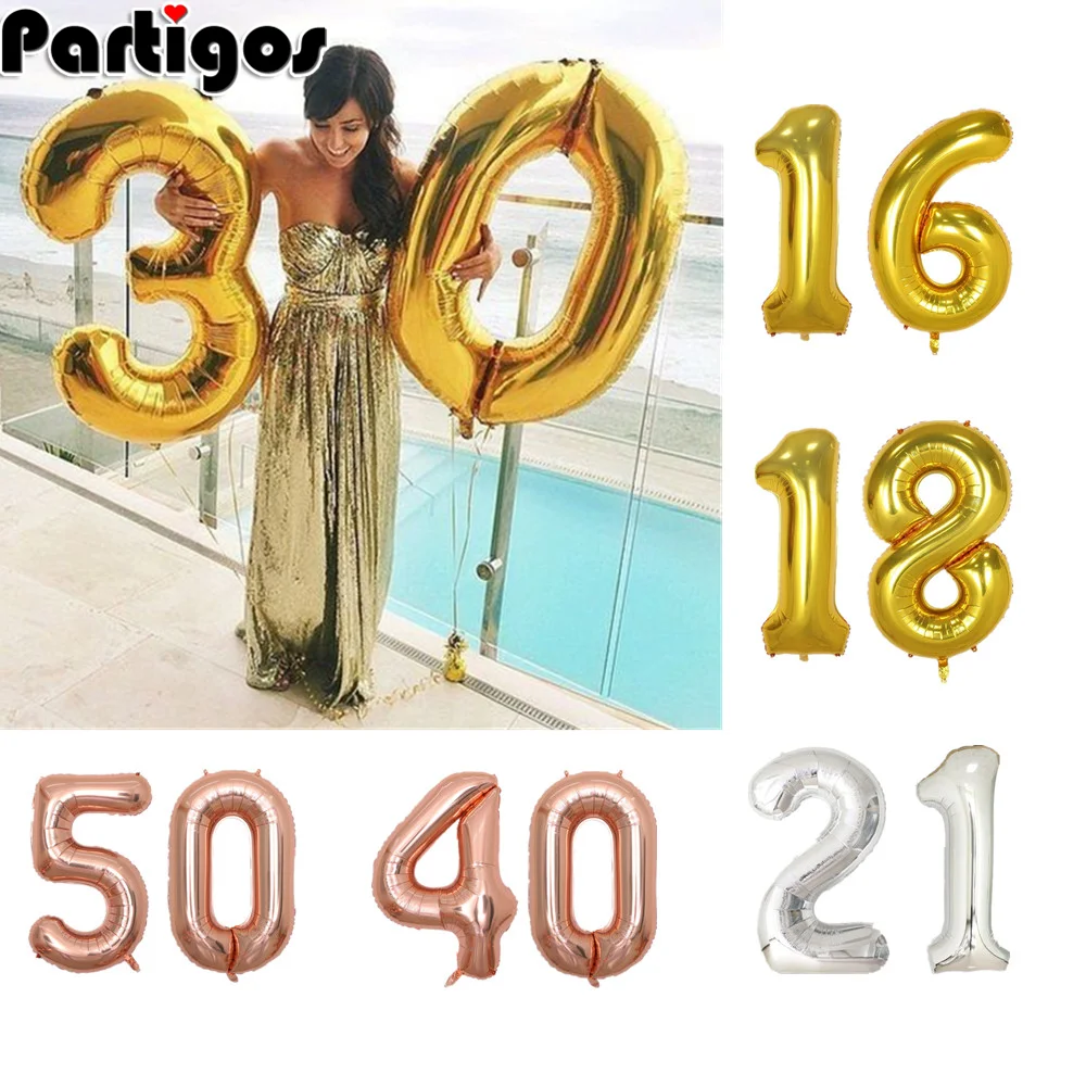 40 дюймов золотой шар баннер 16, 18, 21, 30, 40, 50 день рождения украшение для взрослых день рождения письмо номер фольги шар Дети Globos