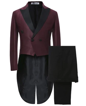 

Burgundy 2 Pieces Men Goom Suit Wedding With Black Pants Custom Made Wedding Groom Suits Blazer Prom Terno Masculino