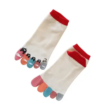 

Women Cartoon Cat Eat Fish Ankle Toe Socks Sweet Colorful Five Fingers Hosiery AXYD