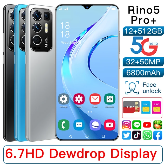 2021 Newest Smartphones Rino5 Pro 6.7Inch 16+512GB Face Fingerprint Mobile Phone MTK6889 32+50MP 6800mAh Andriod11.0 Cellphone 2