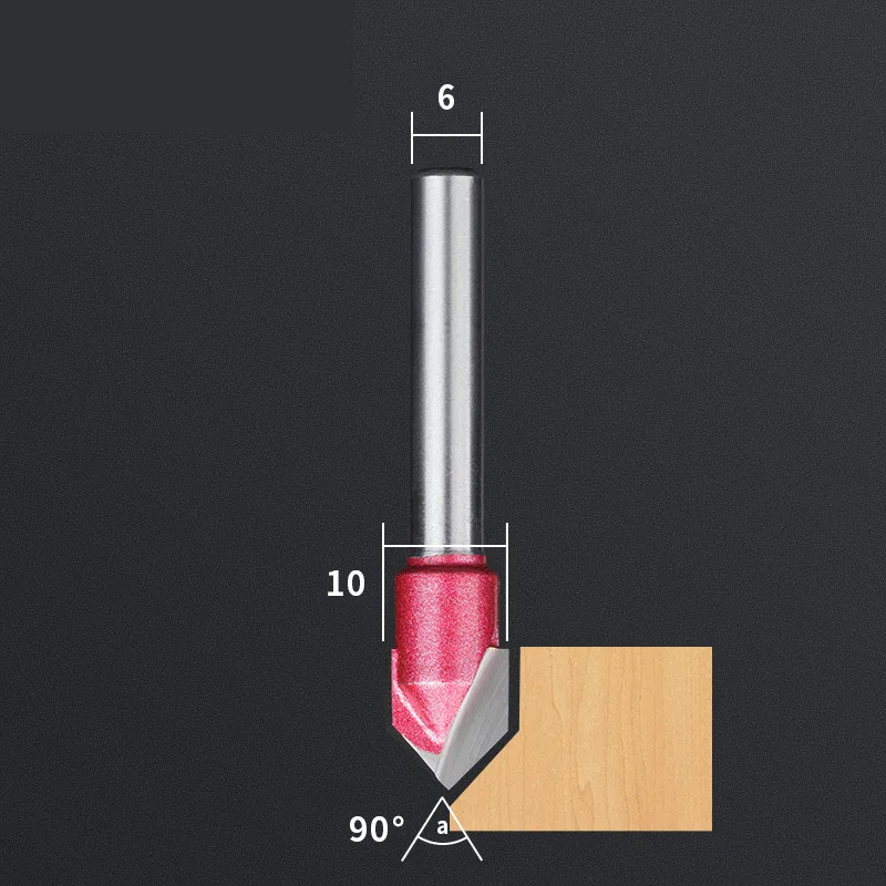 6 мм shank-1pcs, 60 90 120 150 градусов, ЧПУ гравировальный деревообрабатывающий фрезерный станок, вольфрамовая твердосплавная концевая фреза, 3D V фреза - Длина режущей кромки: V61090