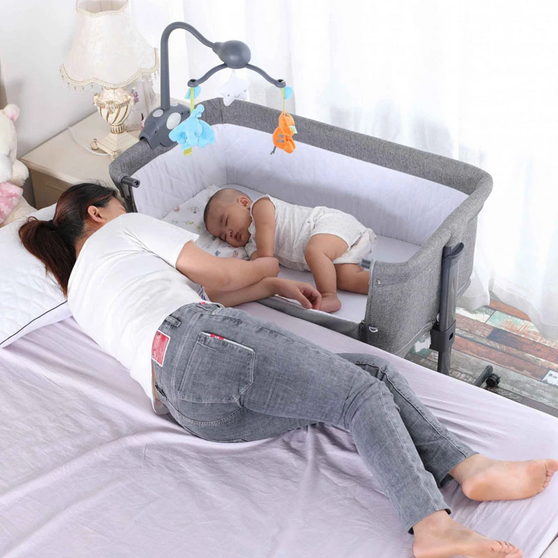 Детская кровать в европейском стиле, многофункциональная сплошная деревянная прикроватная кроватка для новорожденных, переносная раскладная кроватка с москитной сеткой, подходит для детей 0-3 лет