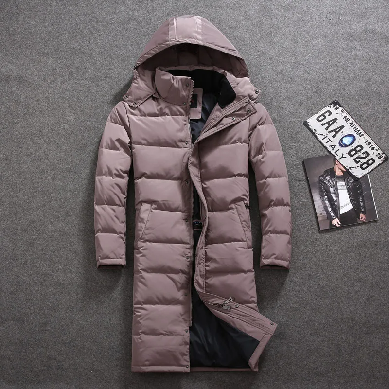 Reviews DHfinery 2020 new mens winter down jacket long design 80% white duck down coat Large hooded down coat at minus 30 degrees W556