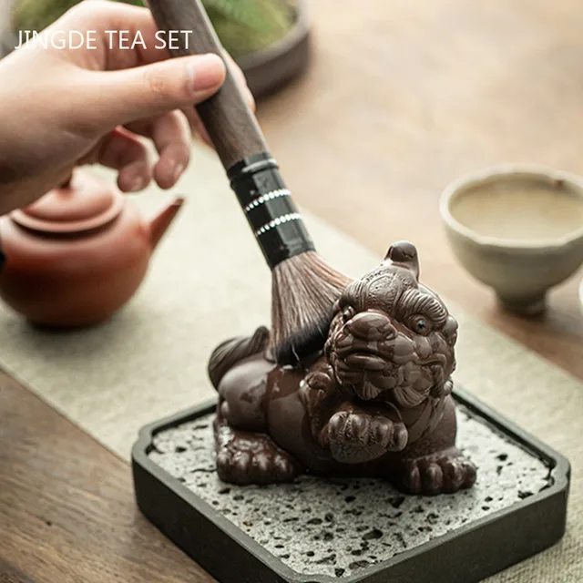 Szerencsés Lila Agyag Tea Háziállat -Díszek Kézzel Készített Állatok Szobor Figura Kínai Teakészlet Dekorációs Kiegészítők Asztali Kézművesség - Image 4