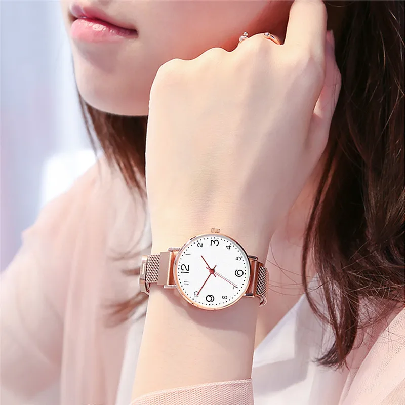 Новые женские часы с сетчатой магнитной пряжкой минимализм роскошные часы из розового золота с цифровым циферблатом дамские деловые повседневные подарочные часы relogio femino