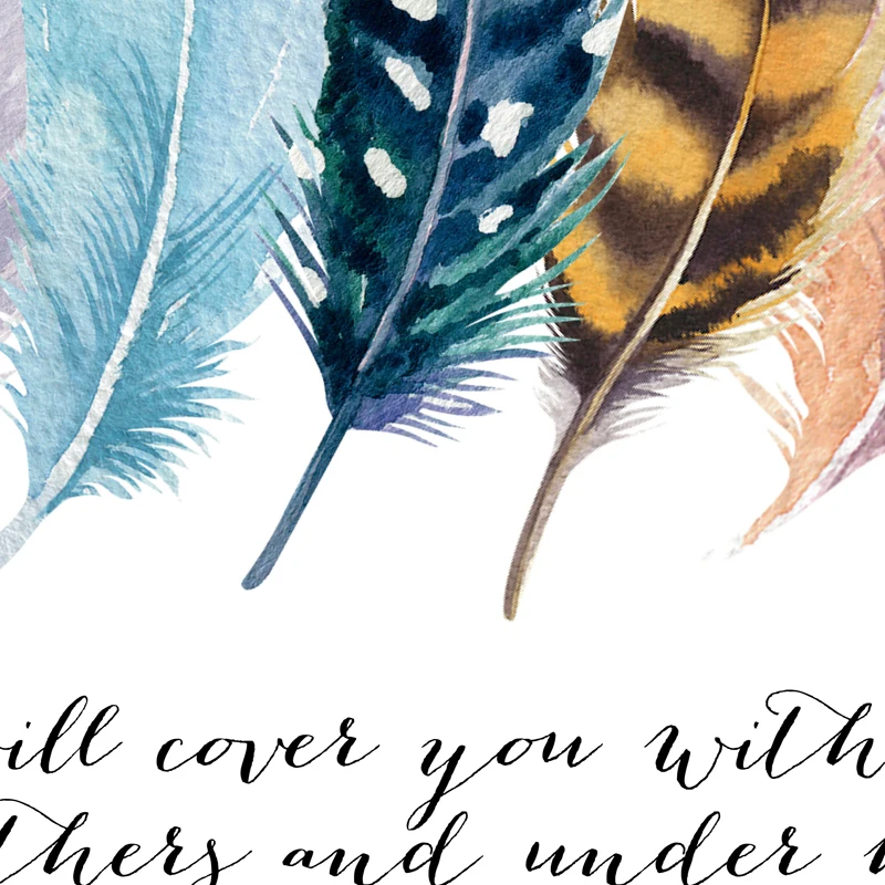 Bible Verse Psalm 914 Poster Canvas Art Prints , Birds Feathers