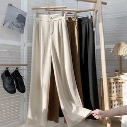 2021 verão elegante moda escritório bolsos laterais sólida calças retas vintage cintura alta zíper feminino ol magro