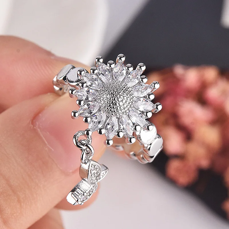 

KOFSAC Exquisite Full Zircon Flower Cute Butterfly Ring Girl Jewelry 925 Sterling Silver Rings For Women Valentine's Day Gifts