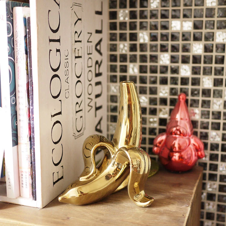 Scandinavian creative home ceramics matte white gold banana pendant vase floret tabletop Small mouth vase flower jar home decor