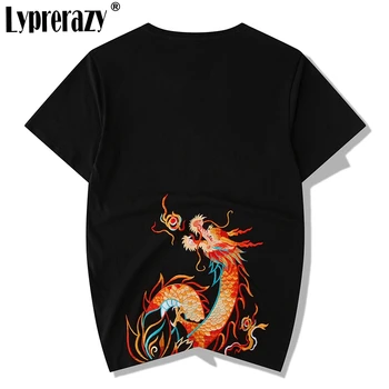 

Lyprerazy Summer New Men Chinese Dragon Embroidery T-Shirt Streetwear Cotton Casual Tops Tees