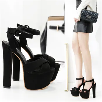 

Summer Ankle Wrap Platform Open Toed Sandals Women Roman Style 17cm Square High Heel Shoes Sexy Nightclub Party Catwalk Pumps