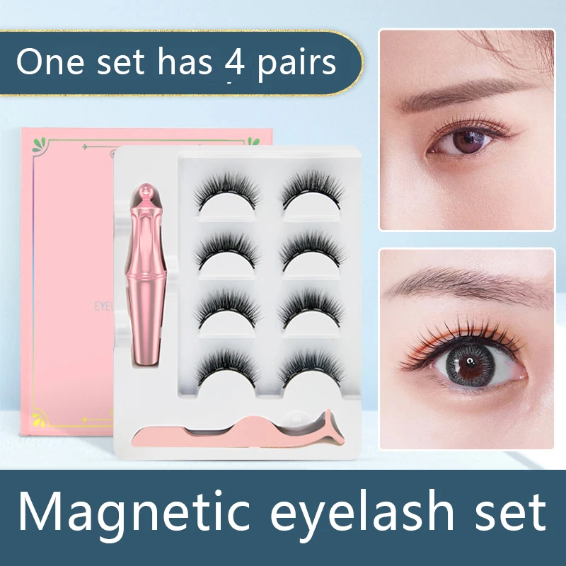 

No glue 3D Magnetic eyelashes 4 pairs False Eyelashes faux cils magnetique Can be reused Fake Lashes With Magnetic eyeliner