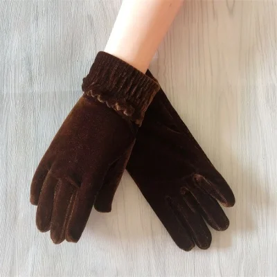 Women driving gloves gold velvet leopard gloves women sexy etiquette mittens autumn winter warm elastic cycling mittens D14 - Color: B Coffee