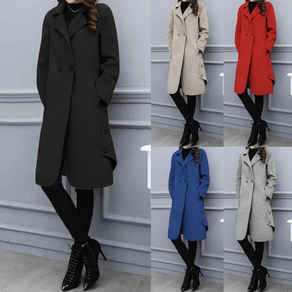 Women Outerwear Overcoat Autumn Winter Jacket New Fashion Long Woolen Coat Women Long Sleeve Slim Solid Female Wool Coats#108