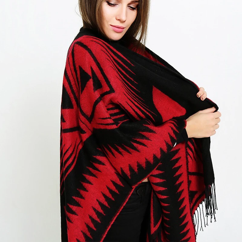 Модный осенний и зимний шарф, дикий черный треугольный женский платок, Национальный раздельный толстый женский шарф для девочек