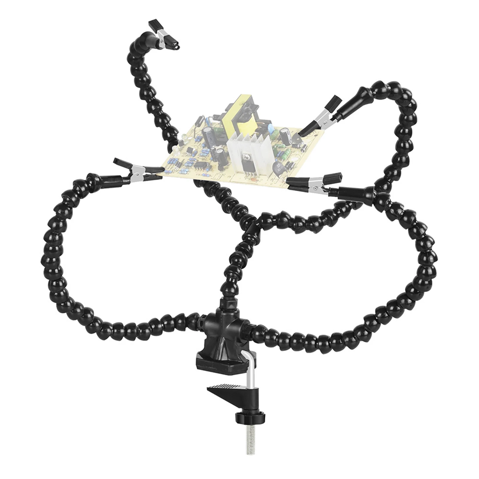 Soldering Helping Hands Helping Hands Soldering Third Hand PCB Tool 3 Flexable Arms Rotatable Clips and Stable Desk Clamp Base Soldering Assembly