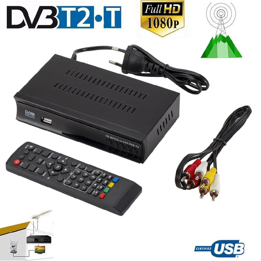 DVB-T2 TV H.265 Tuner Terrestrial Receiver DVB S/S2 Digital Satellite Receiver Support H.265 AC3 Dobly WIFI Antenna TV Box - Цвет: EU plug