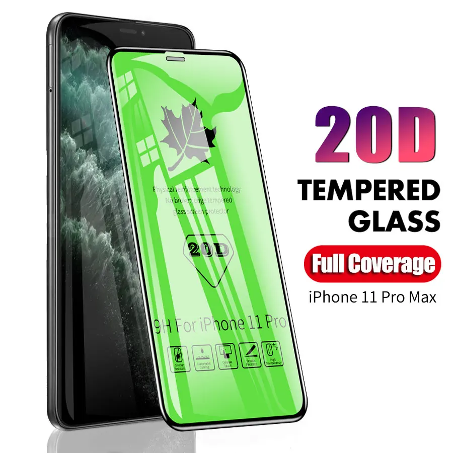 20D полное клеевое Покрытие Закаленное стекло для IPhone 11 Pro Max защита экрана от края