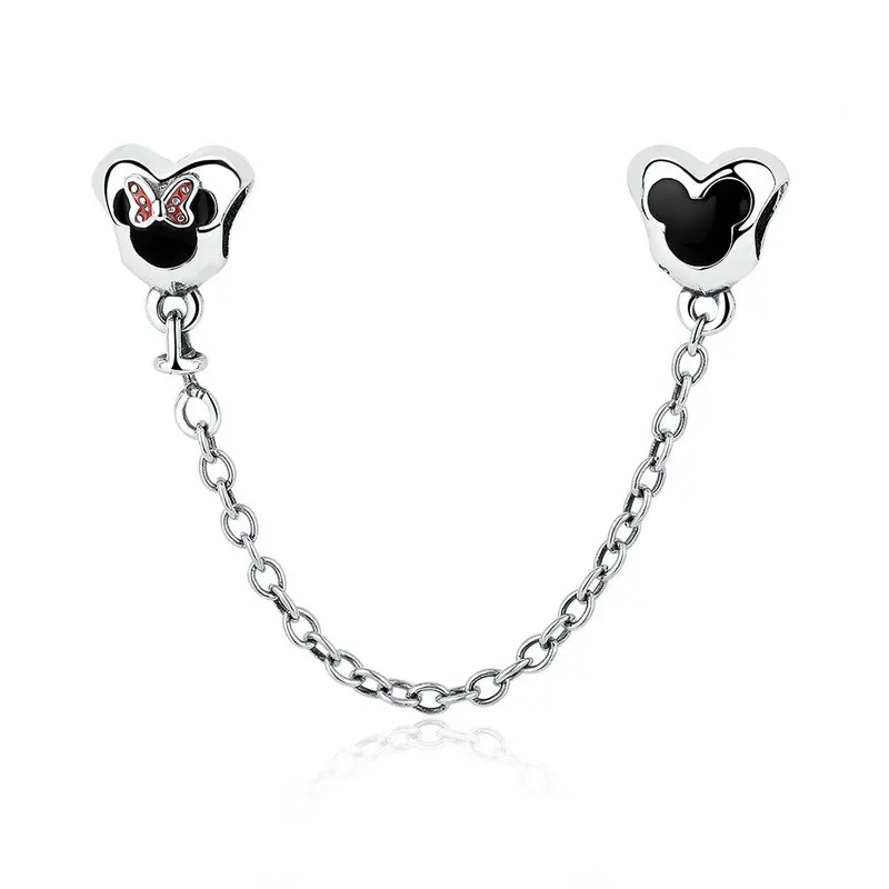 

2019 New Authentic 925 sterling silver Mickey Minnie Safety Chain Charm Fit Pandora Charm Bracelet Safety Chain DIY Jewelry