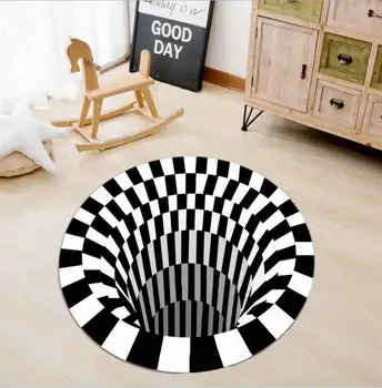 

Hot 3D Three-dimensional Carpet Black and White Spiral Geometry Living Room Bedroom Luxury Personalized Carpet Home Non-slip Mat