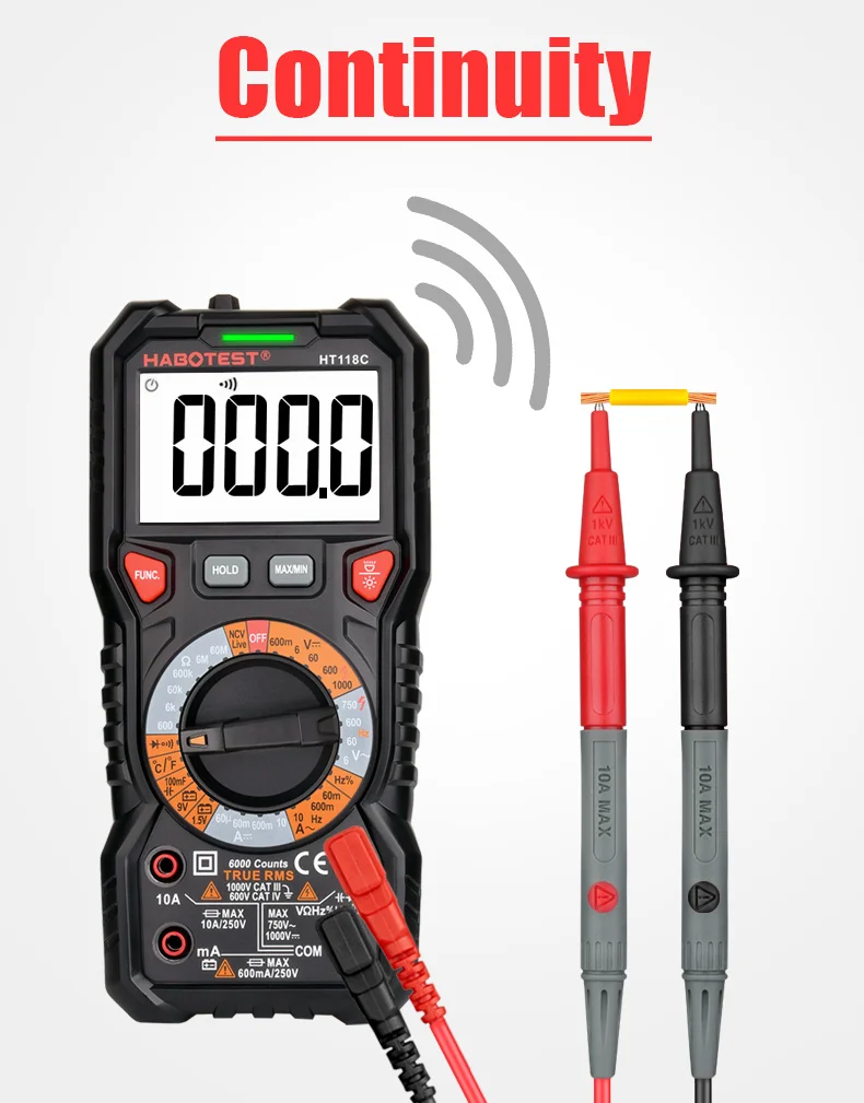 RMS, NCV Live Duty, Voltímetro AC DC, Capacitância HZ Ohm