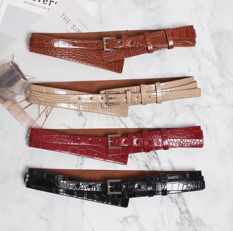 Japanese style black belt pu leather animal skin pattern sexy belts autumn winter new waistband red brown corset