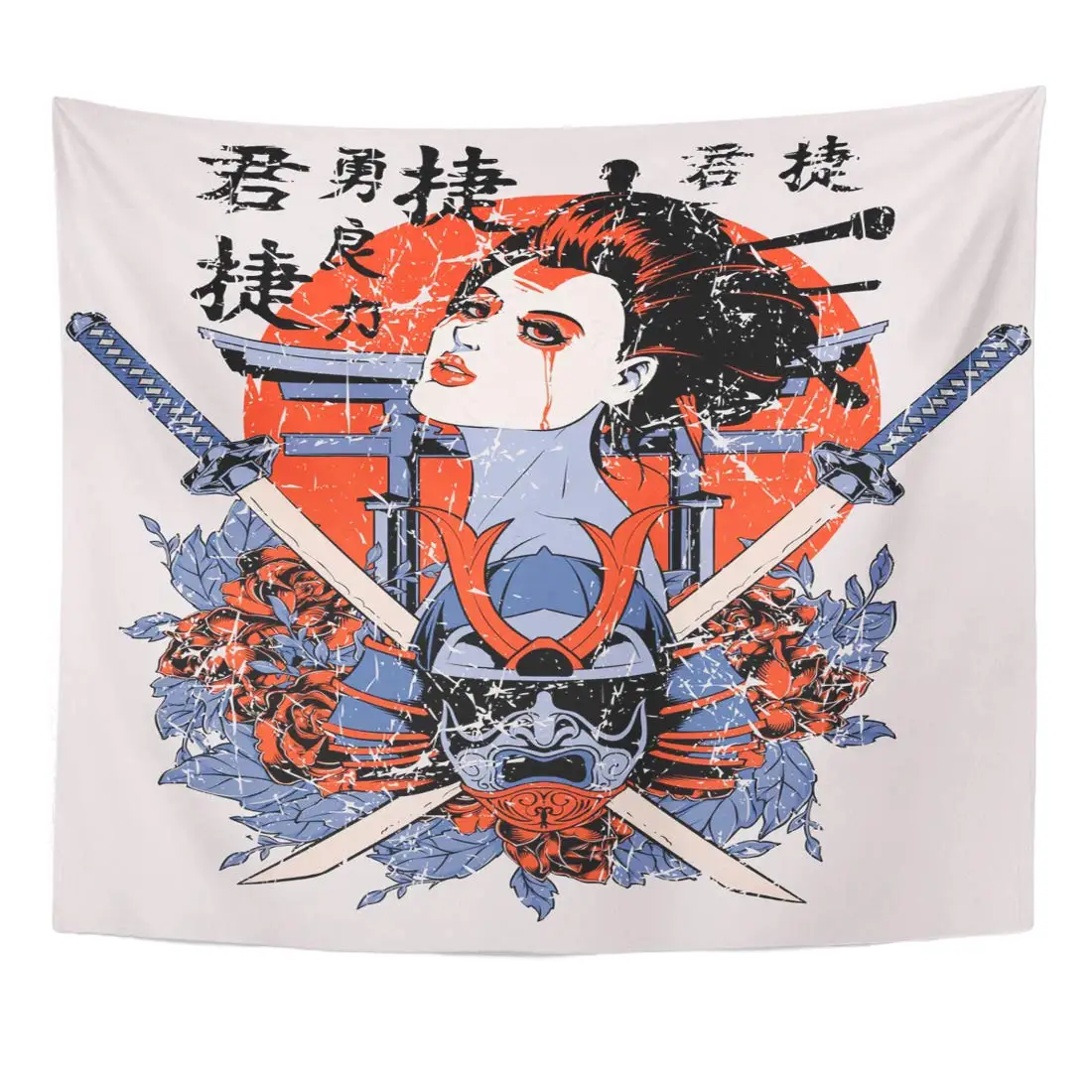 

Tattoo Colorful Samurai Geisha in Separate Layer The Original Without Scratch Red Japanese Warrior Home Decor