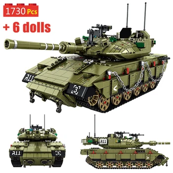 

WW2 Military Series 1730PCS Merkava MK4 Main Battle Tank Building Blocks Set With 6 Figures Weapon Bricks Toys For Kids Adult