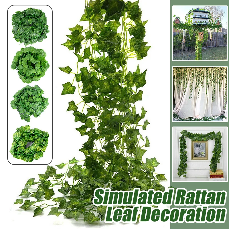 12pcs Artificial Leaf Vine, Green Plastic Hanging Fake Ivy Vine