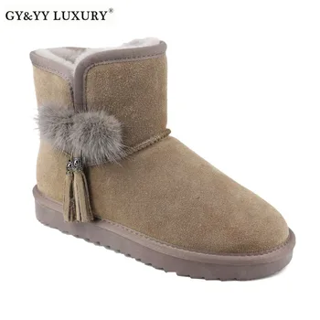 

GY&YY LUXURY New Natural Wool Snow Boots Shoes Short Genuine Suede Leather Fur Boots Fringe Women's Flat Shoes Non-slip