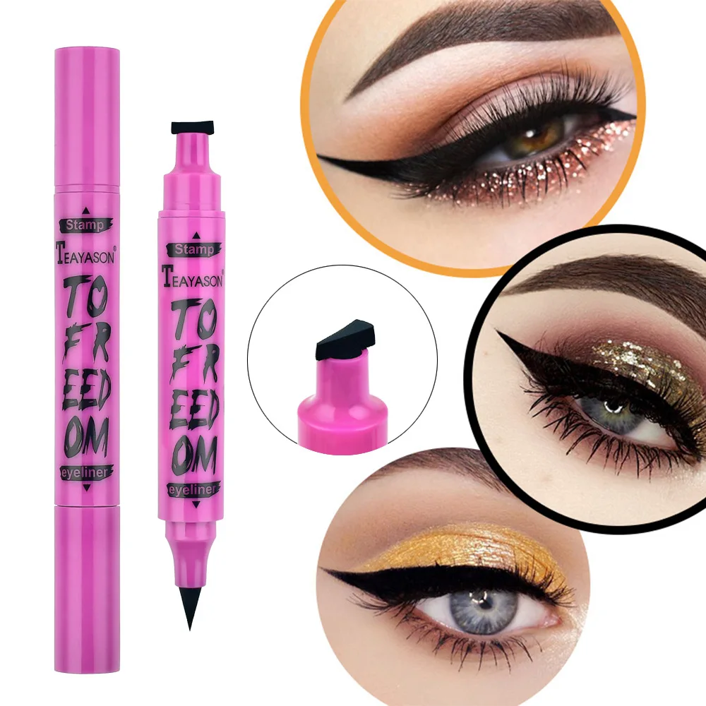 1PC 2-in-1 Waterproof Seal Black Double Head Waterproof Stamp Eyeliner Pen Tattoo Stamping Eye Liner Pencil Makeup Tool