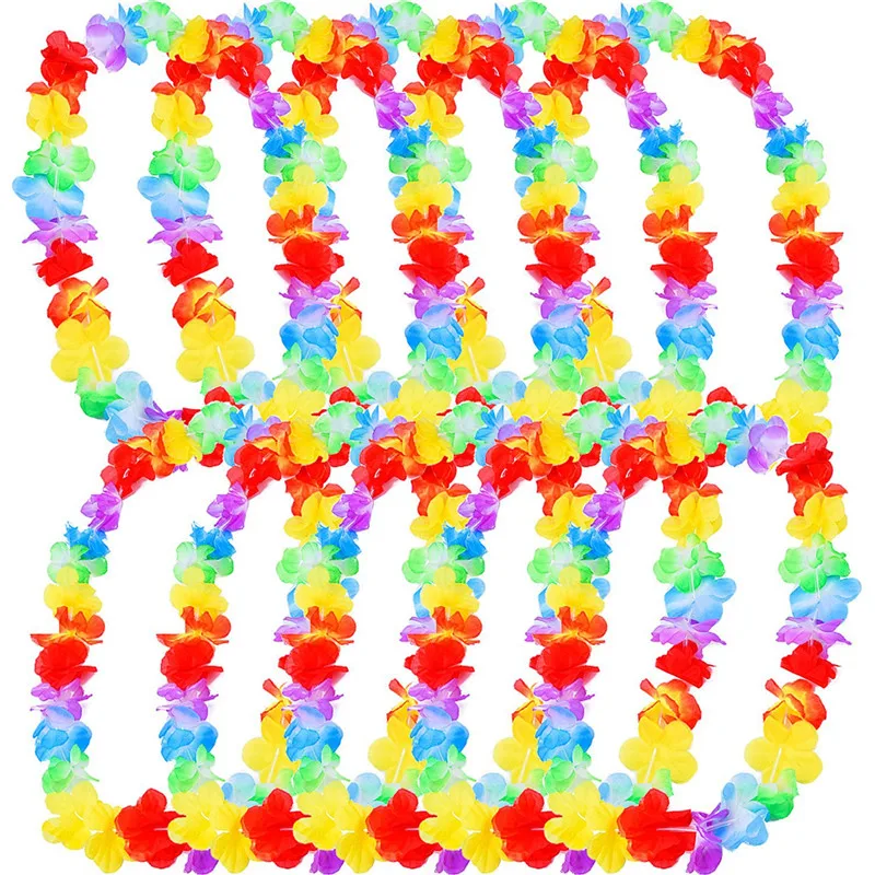 

12pcs Hawaiian Leis Garland Artificial Necklace Hawaii Flowers Party Supplies Beach Fun Wreath DIY Xmas Gift Wedding Decorations