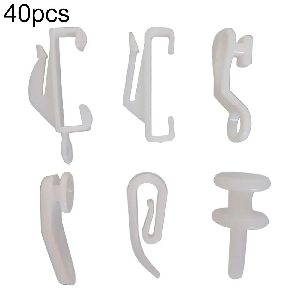 40pcs Plastic Window Curtain Rod Slide Rail Track Glider Hooks Drape Pole Runner Loop Clip Hook