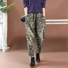 Женские джинсы осень зима ретро эластичная талия повседневные джинсовые брюки новые женские с принтом карман свободные винтажные джинсовые брюки